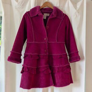 Girls Luxurious Faux Shearling Raspberry Pink Coat